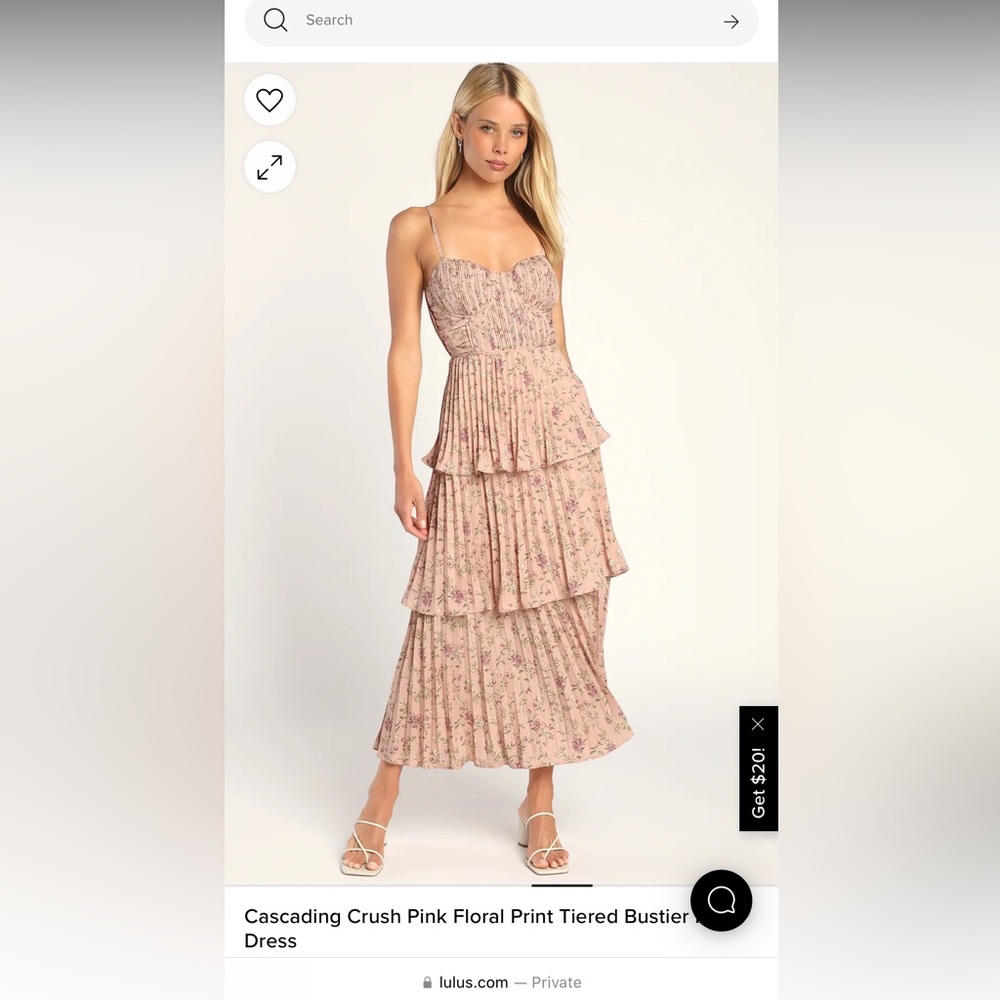 Lulu’s Cascading Crush Pink Floral Print Tiered Bustier Midi Dress - SIZE MEDIUM